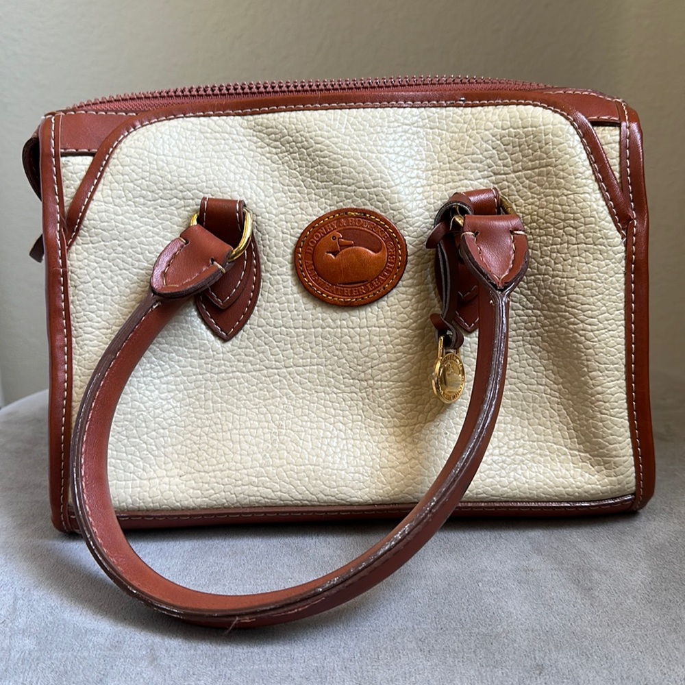 Vintage Dooney & Bourke Vintage White & Tan All Weather Leather Purse